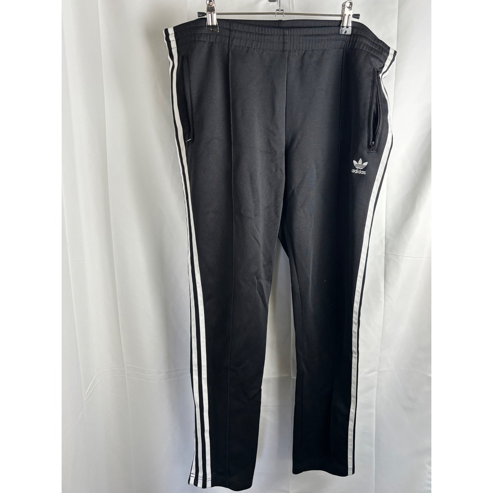 Adidas Originals Black White 3-Stripe Track Pants Mens Medium Logo Zipper